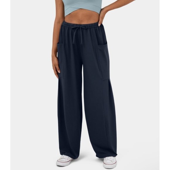 NWT Halara Mid Rise Elastic Waistband Drawstring Palazzo Flowy Wide Leg Pants Me - Picture 3 of 7